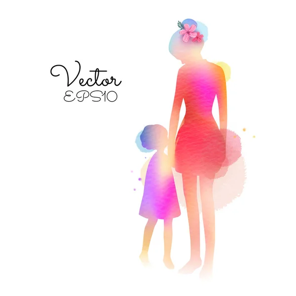 Feliz Dia Mãe Vista Lateral Mãe Feliz Com Menina Juntos — Vetor de Stock