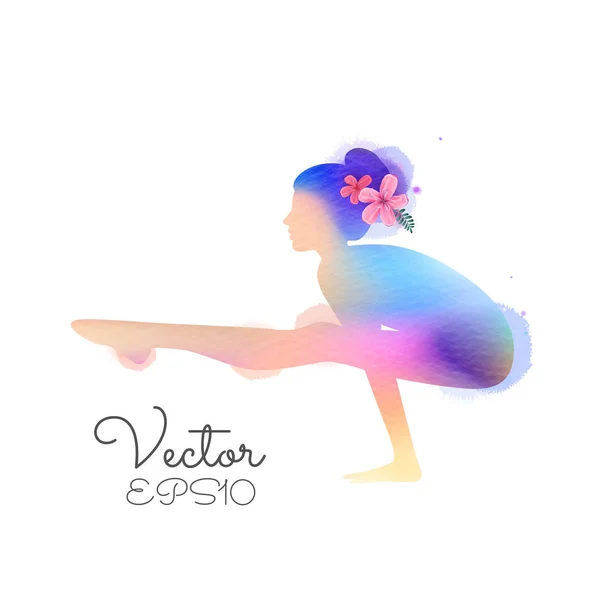 Silueta Mujer Yoga Acuarela Sobre Fondo Blanco Pintura Artística Digital — Vector de stock