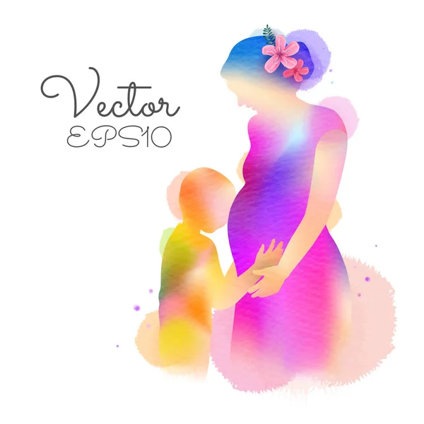 Feliz Día Madre Vista Lateral Feliz Mamá Embarazada Con Niño — Vector de stock