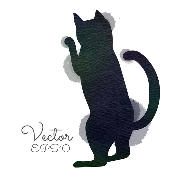 Silueta Gato Negro Acuarela — Vector de stock