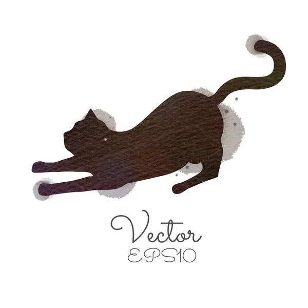 Silueta Gato Negro Acuarela — Vector de stock