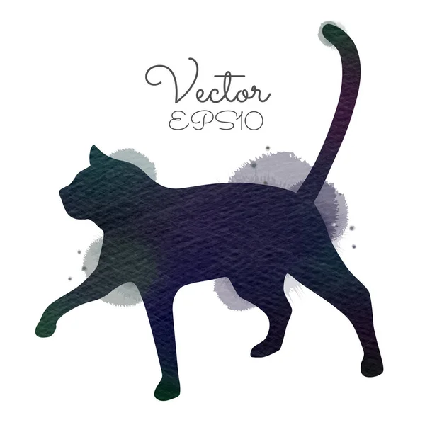 Silueta Gato Negro Acuarela — Vector de stock