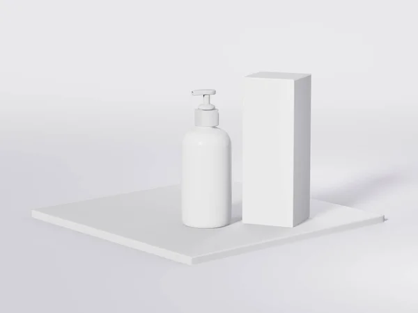 White Cosmetic Bottle Pump Dispenser Lid Moisturizer Facial Liquid Products — Stock Photo, Image