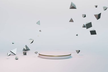 3 boyutlu podyum görüntüleme, soyut en az boşluk görüntüleme. Güzellik ürünleri için Geometri podyumu.