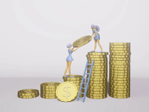 3D Gold coins money, Commerce solutions for investments. Financial success concept. Businessman put coin to growth stack of coins. Saving money and investment.