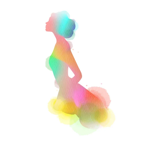 二重露光図 女性のシルエットに抽象的な水の色を塗装 デジタルアートペインティングベクターイラスト — ストックベクタ