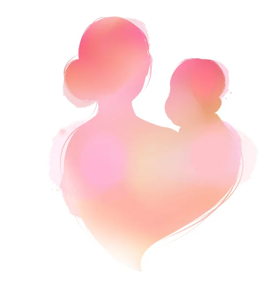 Glückliche Mutter Mit Entzückender Baby Silhouette Abstrakter Aquarellmalerei Muttertag Digitale — Stockfoto