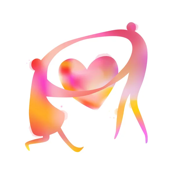 Akwarela Pary Tańczącej Symbolem Serca Cyfrowy Obraz Artystyczny Podwójna Ekspozycja — Zdjęcie stockowe