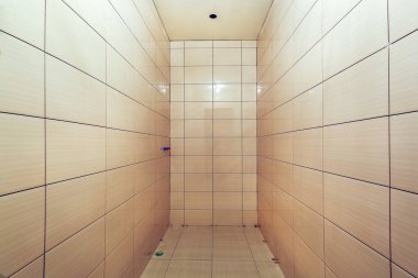 Banyo duş ve lavabo, yüklemeden önce döşeli duvarlar ile inşaat, tadilat, yenileme, revizyon, uzantısı, restorasyon ve İmar altında daire var. Kavramı