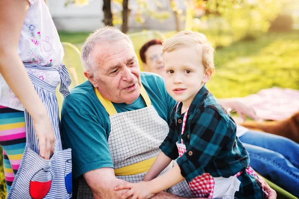 Бабушка Дедушка Веселятся Милым Маленьким Мальчиком Дворе — стоковое фото