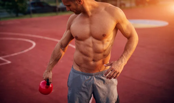 Handsome Man Working Exercises Early Morning Sunrise Fitness Training Outdoors — Stock Photo, Image