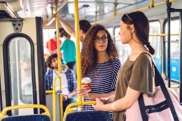 Groupe Personnes Debout Dans Bus Transport Ville — Photo