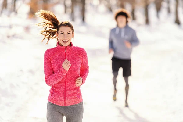 Fitness Par Ejercicios Invierno Por Mañana Concepto Winter Fitness — Foto de Stock