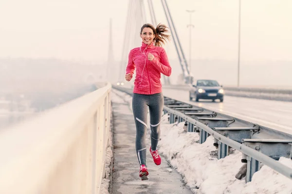 Vackra Fitness Kvinna Njuter Vintermorgon Vinter Fitness Koncept — Stockfoto