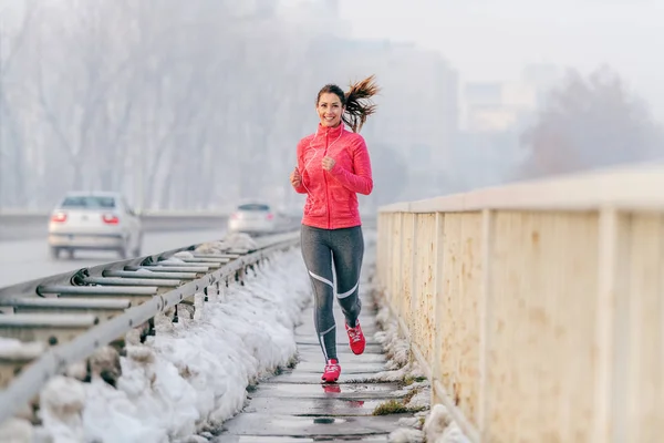 Schöne Fitness Frau Genießen Wintermorgen Winter Fitness Konzept — Stockfoto