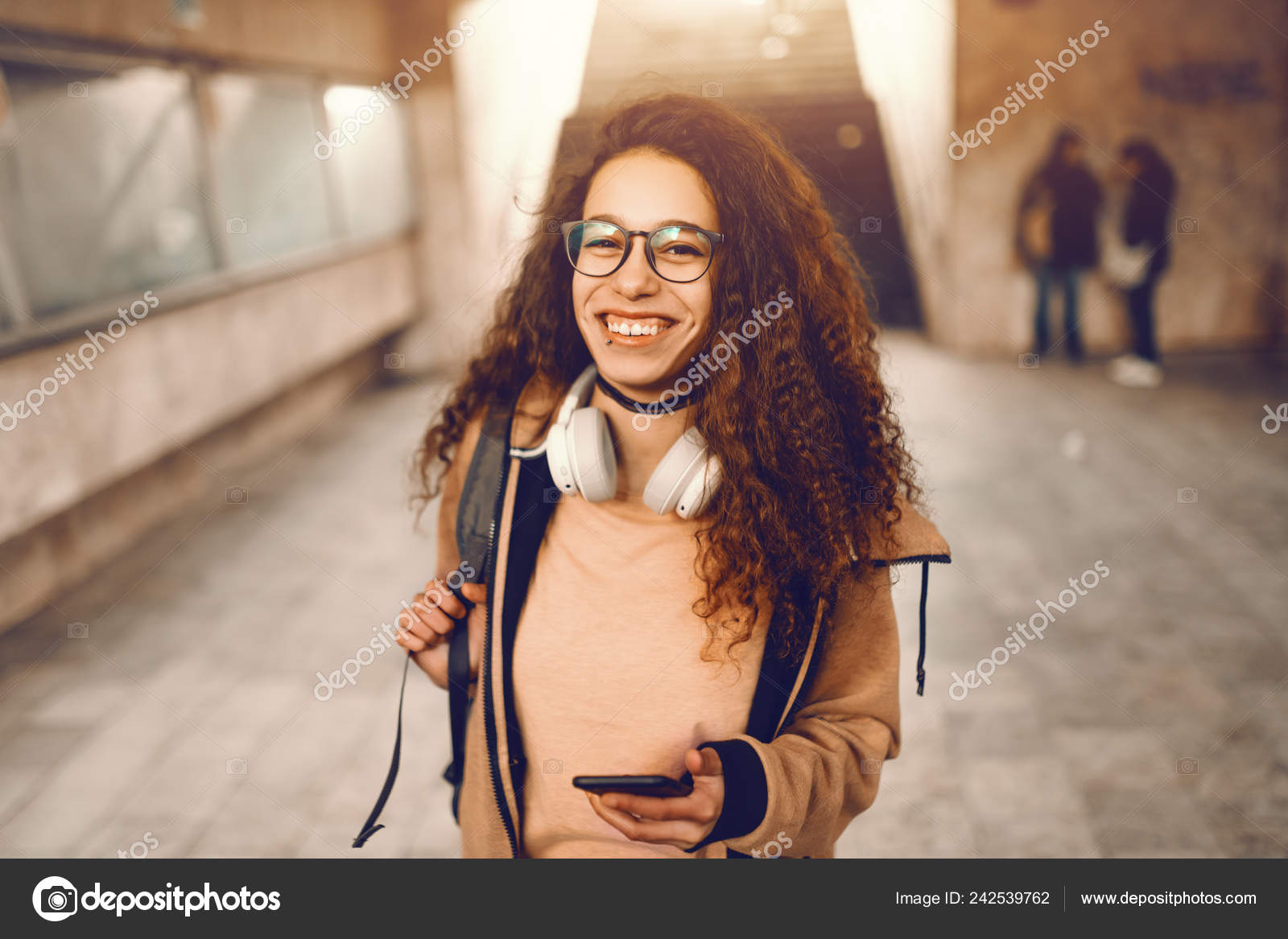 Cute Mixed Race Hipster Teenage Girl Toothy Smile Long Curly