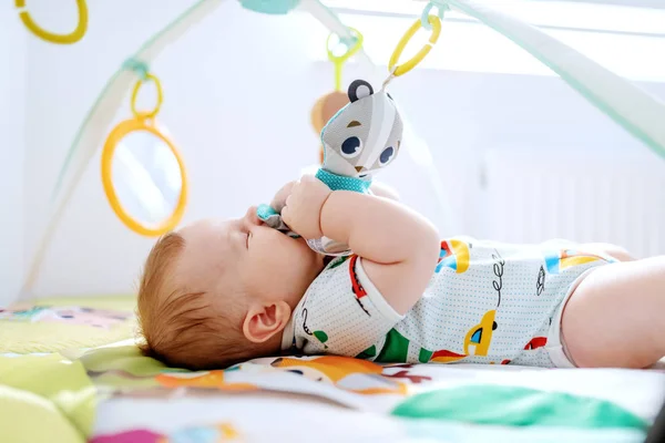 Adorable Six Months Old Boy Lying Bed Biting Playing Crib — ストック写真