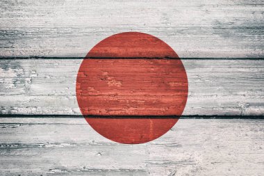 Parlak Japonya ahşap arka plan üzerinde ulusal bayrak. Doku Japon bayrakları.