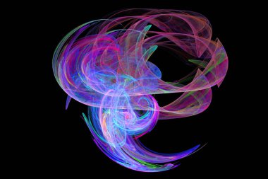 Soyut freezelight render fraktal şekli. Mor ve pembe duman tasarımı. Siyah bir arka plan rengi eğrileri.