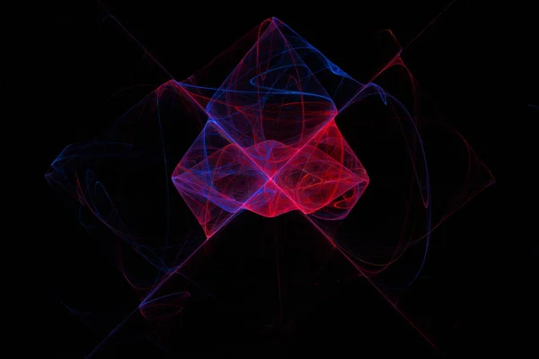 Αφηρημένο freezelight καθιστούν fractal σχήματος. Μπλε και κόκκινο καπνό σχεδιασμός. Καμπύλες χρώμα πάνω σε μαύρο φόντο. — Φωτογραφία Αρχείου