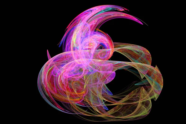 Αφηρημένο freezelight καθιστούν fractal σχήματος. Μοβ και του ροζ καπνού σχεδιασμός. Καμπύλες χρώμα πάνω σε μαύρο φόντο. — Φωτογραφία Αρχείου
