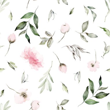 Suluboya çiçekler. Kusursuz desen. Vektör. İllüzyon. Nazikçe