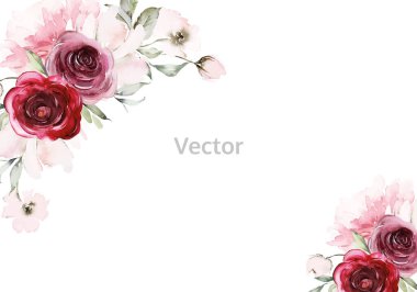 Suluboya tebrik kartı çiçekleri.