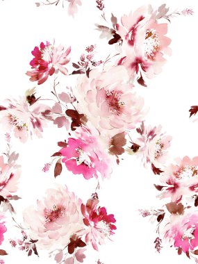 El yapımı suluboya çiçeklerle kusursuz bir yaz deseni..