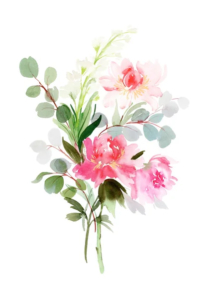 Wenskaart Met Aquarelbloemen Handgemaakt — Stockfoto