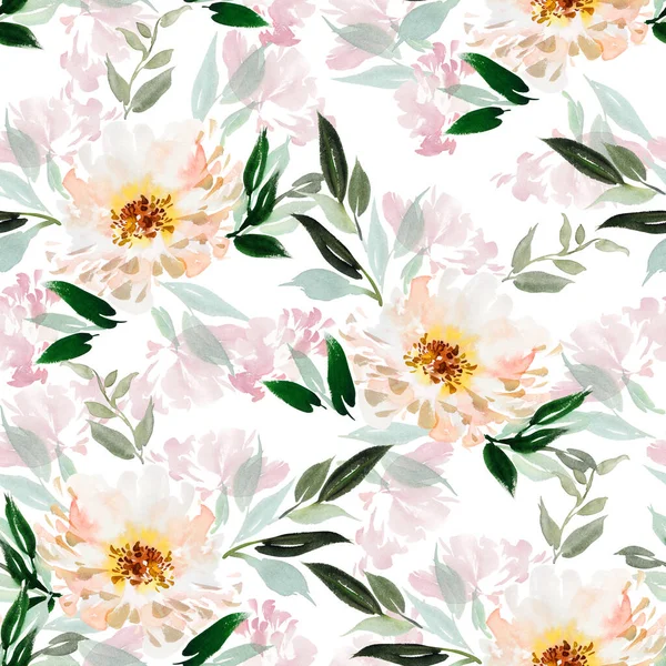 Seamless Summer Pattern Watercolor Flowers Handmade — Stock Photo, Image