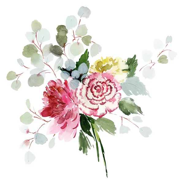 Carte Voeux Avec Fleurs Aquarelle Fait Main — Photo