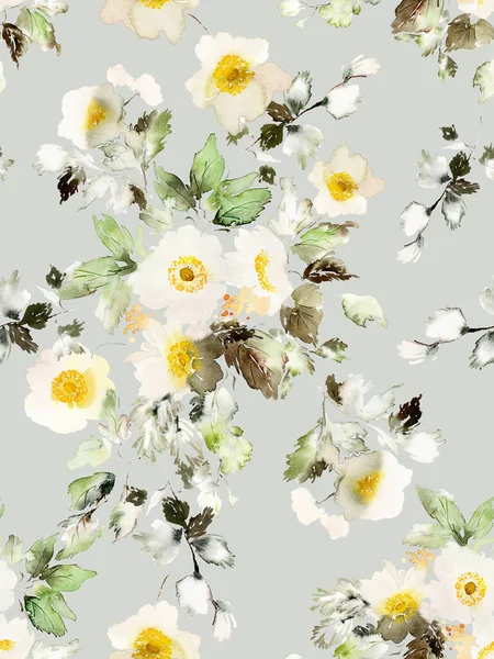 Motif Aquarelle Sans Couture Avec Anémones Bouquet Fleurs Été — Photo