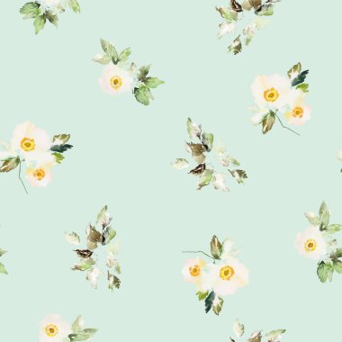 Deniz şakayıkları ile kusursuz vektör suluboya deseni. Bir buket yaz çiçeği.