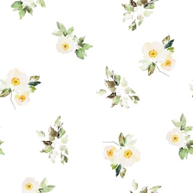 Deniz şakayıkları ile kusursuz vektör suluboya deseni. Bir buket yaz çiçeği.