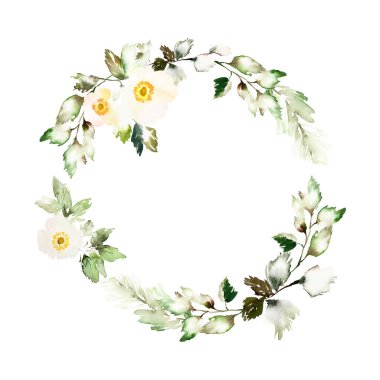 Beyaz arka planda narin şakayıklı suluboya kart. Bir buket yaz çiçeği..