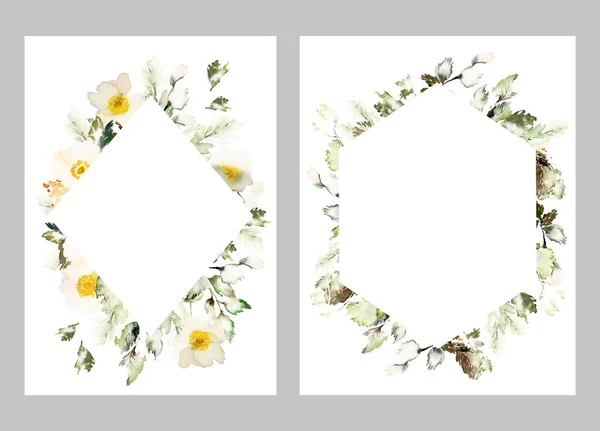 Carte Aquarelle Avec Anémones Délicates Sur Fond Blanc Bouquet Fleurs — Photo