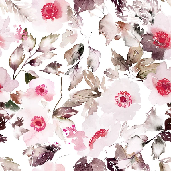 Безшовний Акварельний Візерунок Анемонами Букет Літніх Квітів — стокове фото