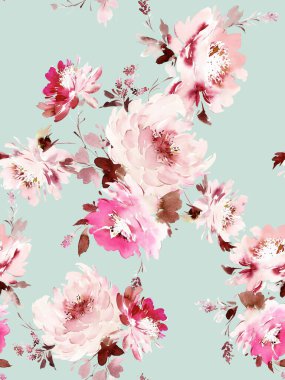 El yapımı suluboya çiçeklerle kusursuz bir yaz deseni..