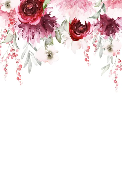 Kartka Akwarelowymi Kwiatami Ręcznie Robiona — Zdjęcie stockowe