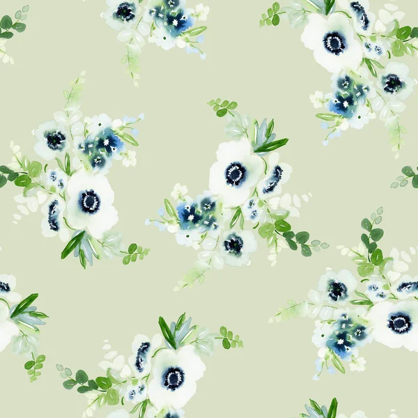 Seamless Watercolor Pattern Anemones Delicate Spring Flowers — Stock Photo, Image