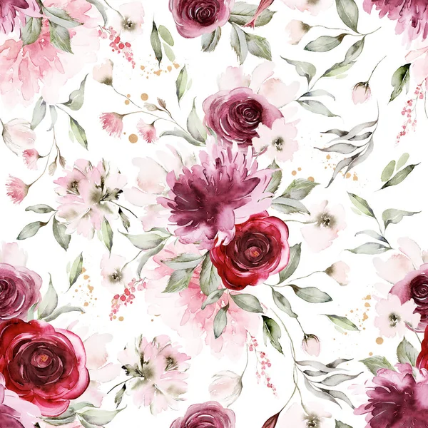 Seamless Summer Pattern Watercolor Flowers Handmade — Stock Photo, Image
