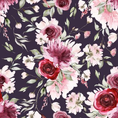 El yapımı suluboya çiçeklerle kusursuz bir yaz deseni..