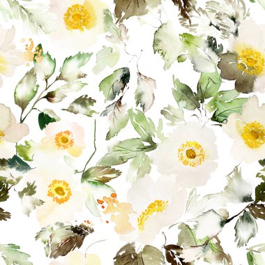 Deniz şakayıklarıyla kusursuz suluboya deseni. Bir buket yaz çiçeği.