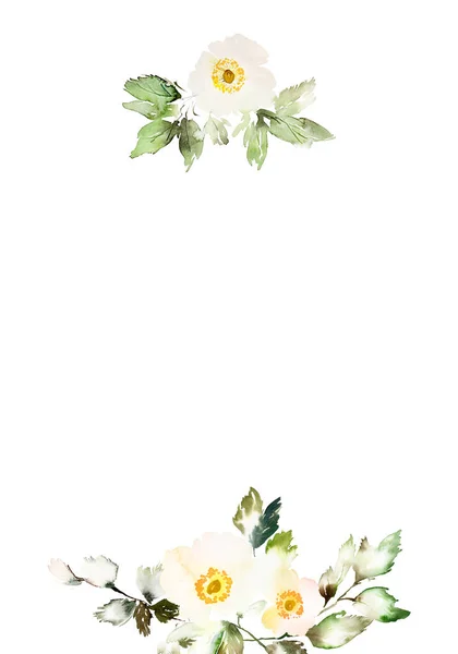 Carte Aquarelle Avec Anémones Délicates Sur Fond Blanc Bouquet Fleurs — Photo