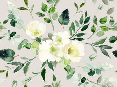 El yapımı suluboya çiçeklerle kusursuz bir yaz deseni..