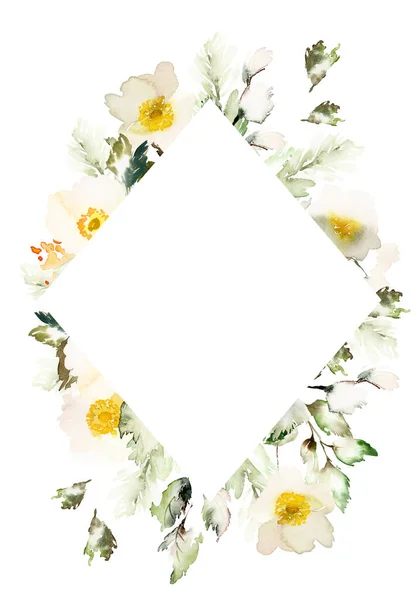 Carte Aquarelle Avec Anémones Délicates Sur Fond Blanc Bouquet Fleurs — Photo