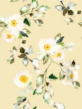 Deniz şakayıklarıyla kusursuz suluboya deseni. Bir buket yaz çiçeği.