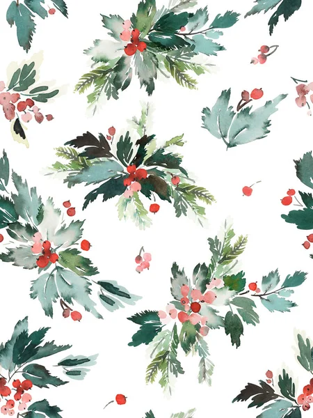 Christmas Watercolor Berries Postcard — Stock Photo, Image