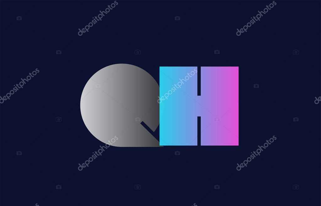 Initial alphabet letter qh q h logo combination in pink blue and grey colors suitable for business and corporate identity