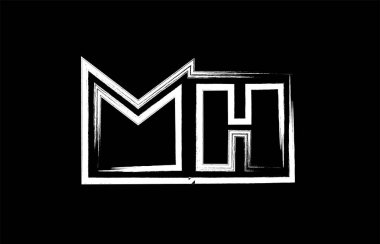 Grunge Alfabe harf kombinasyonu mh m s logo tasarımı siyah ve beyaz renkler bir şirket ya da iş için uygun